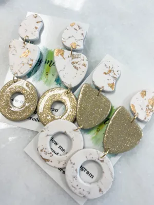 3 Piece Cream   Gold Earring