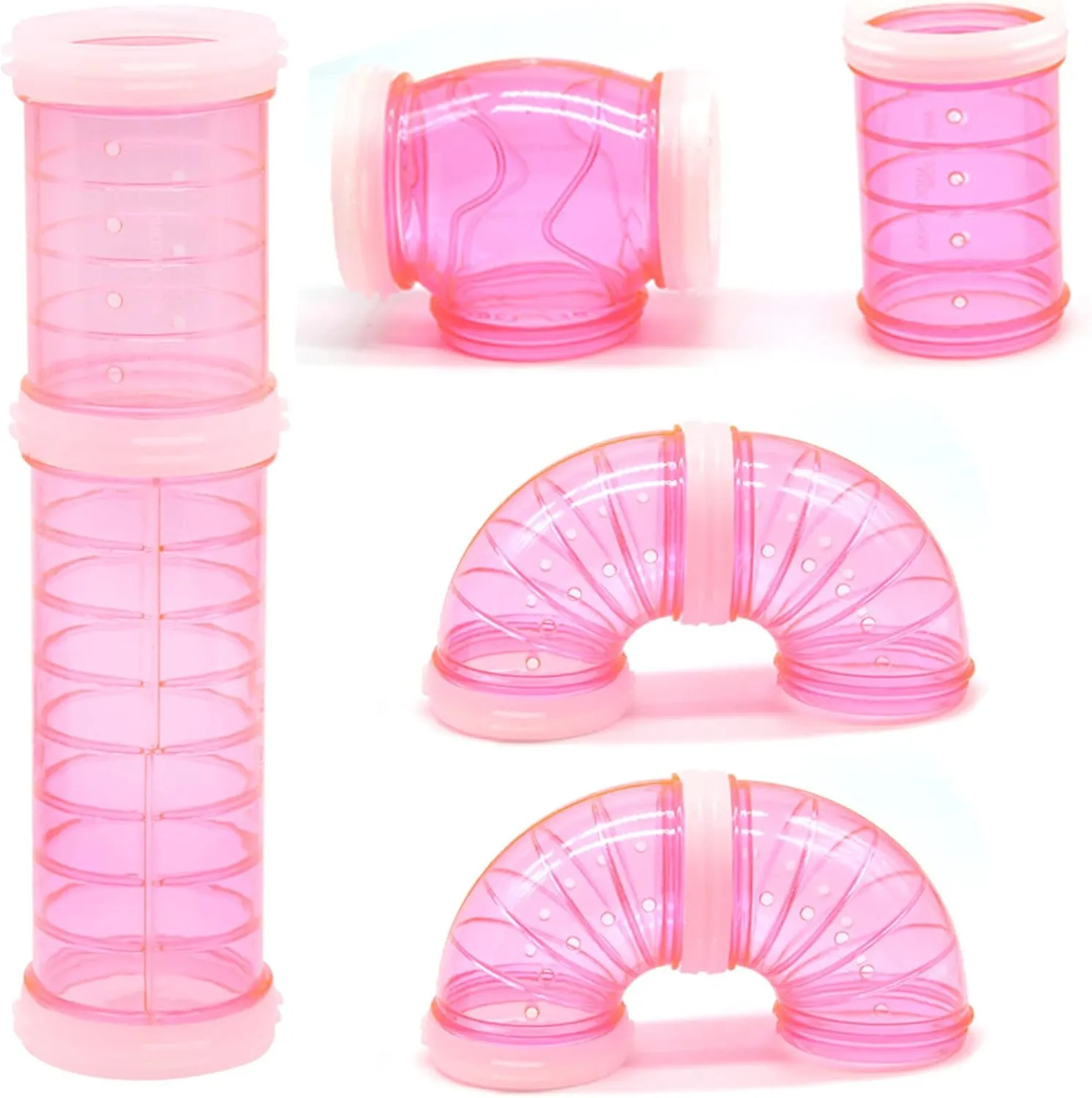 8 Pack Transparent Curved Pipe Pet Cage Tunnel Set - DIY Creative Connection Tunnel External Sports Tube for Mouse, Hamster, Rat and Other Small Animals