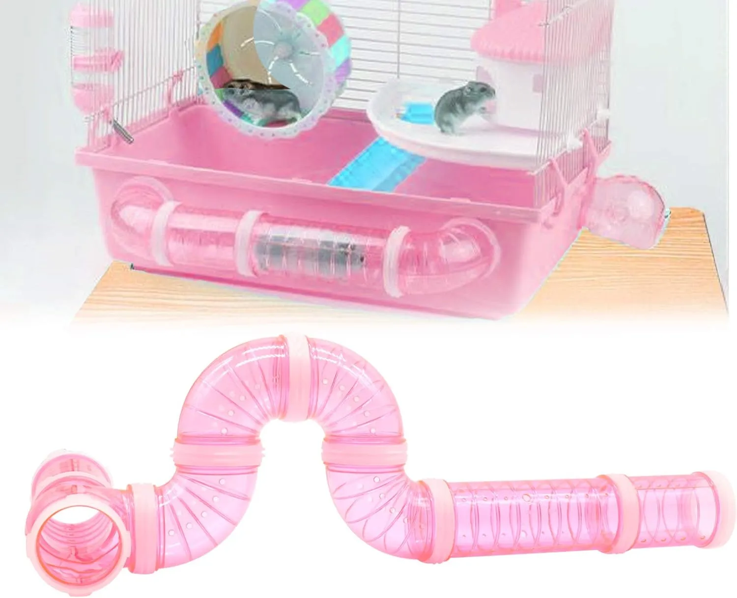 8 Pack Transparent Curved Pipe Pet Cage Tunnel Set - DIY Creative Connection Tunnel External Sports Tube for Mouse, Hamster, Rat and Other Small Animals