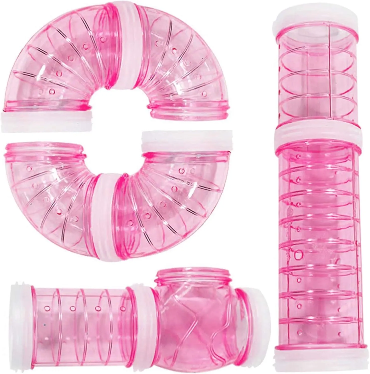 8 Pack Transparent Curved Pipe Pet Cage Tunnel Set - DIY Creative Connection Tunnel External Sports Tube for Mouse, Hamster, Rat and Other Small Animals