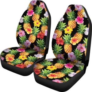 Aloha Hibiscus Pineapple Pattern Print Universal Fit Car Seat Covers, Summer Car Seat Covers