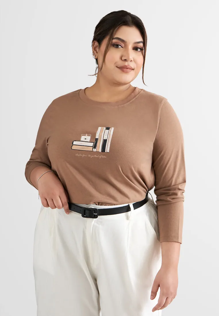 Appreciate Long Sleeve Single Jersey Graphic Tee - Brown Book
