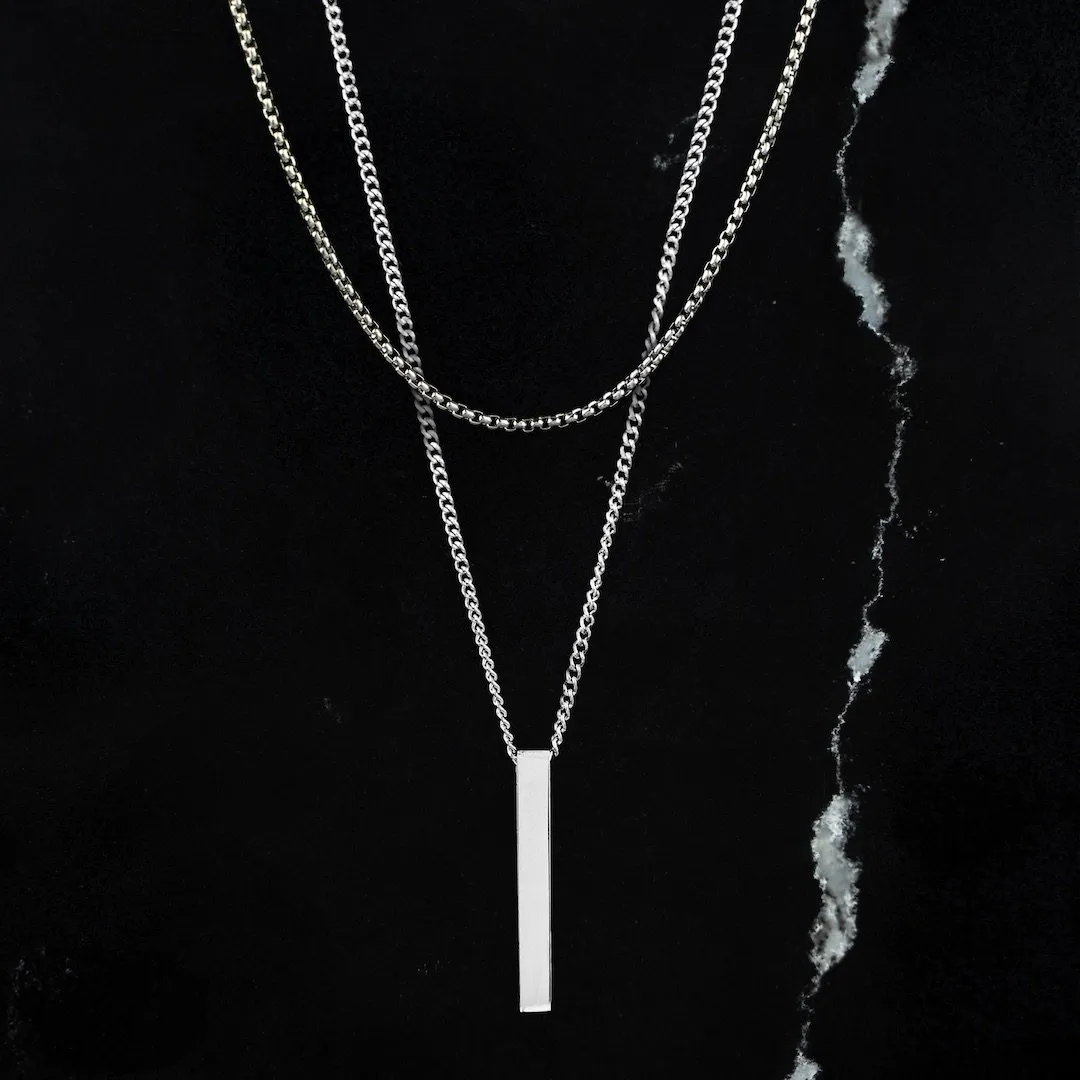Bar Necklace Set - White Gold
