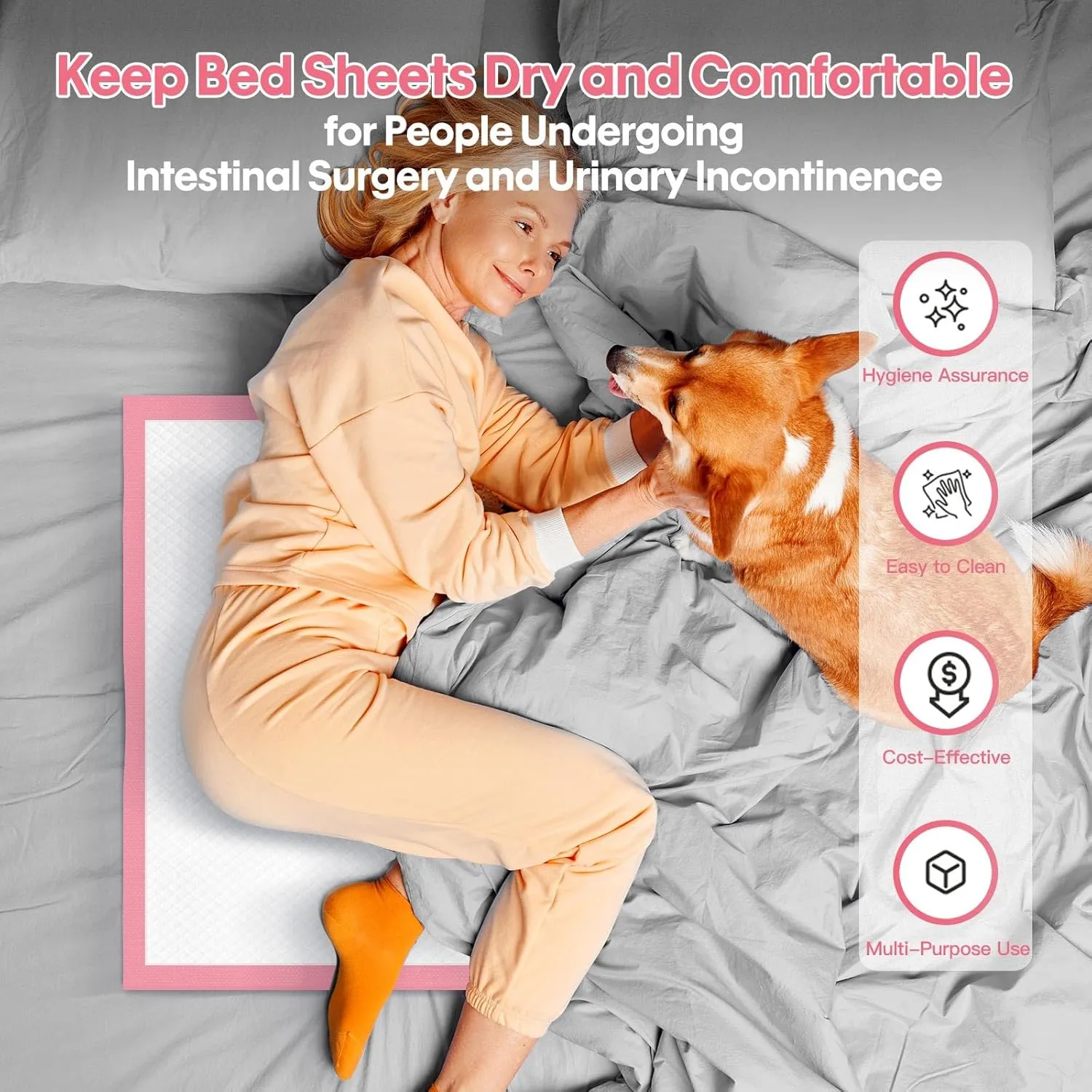 BinetGo Pink Disposable Pee Pads for Dogs, 25 Count 24 x 35.5 X-Large Wee Wee Pads for Dogs Urine, Extra Absorbent Unscented Puppy Pads, Pet Training Pad for Dog, Pink Doggy Pee Pads for Indoors