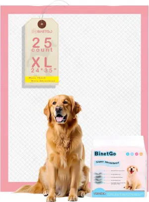 BinetGo Pink Disposable Pee Pads for Dogs, 25 Count 24 x 35.5 X-Large Wee Wee Pads for Dogs Urine, Extra Absorbent Unscented Puppy Pads, Pet Training Pad for Dog, Pink Doggy Pee Pads for Indoors