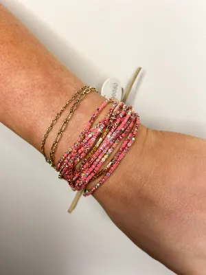 Crystal Stack Bracelet // Pink   Gold