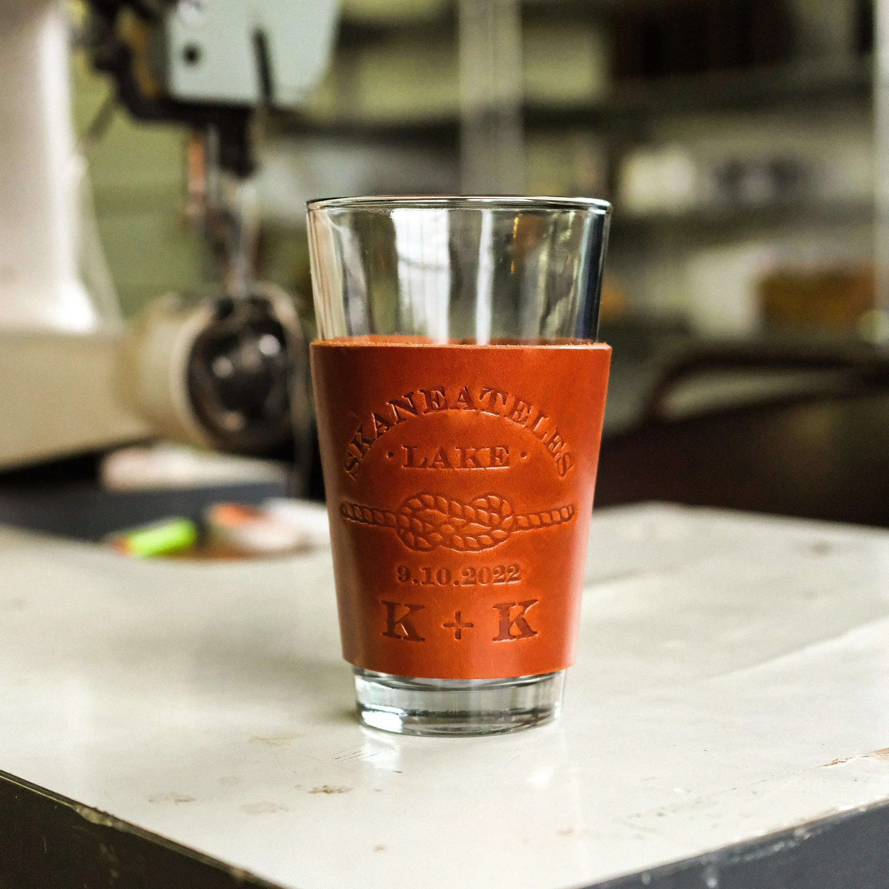 Custom Leather Pint Glass