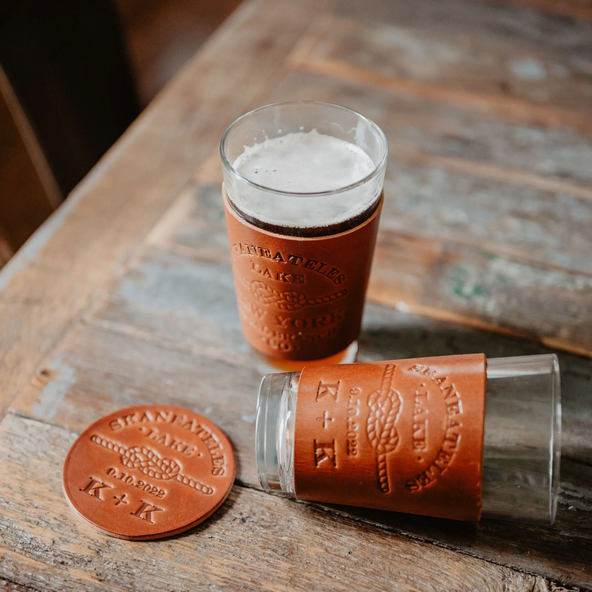 Custom Leather Pint Glass