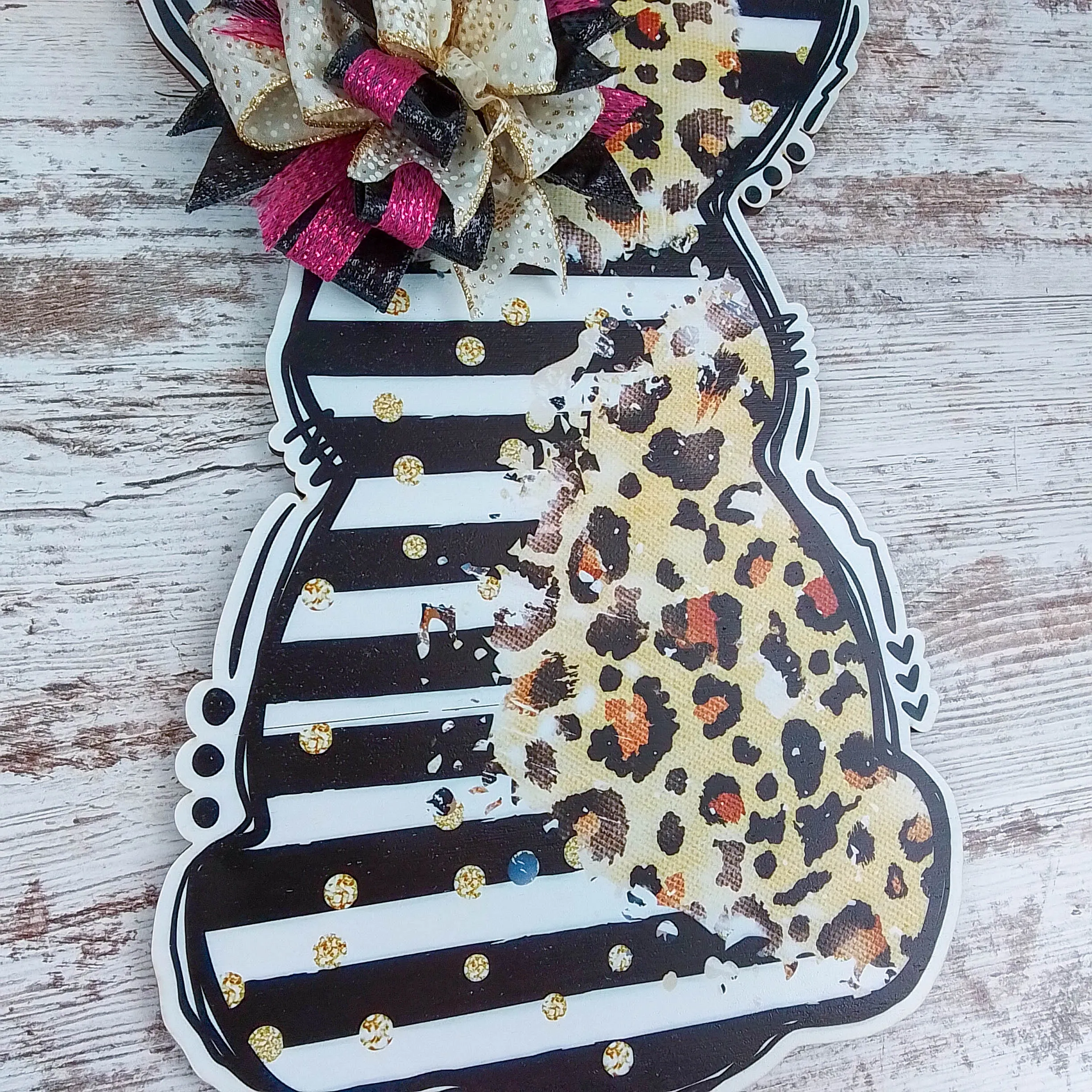 Easter Bunny Door Hanger, Striped Animal Print Decor, Oversized Bow Accent