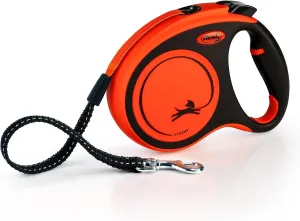 FLEXI New Classic Tape Retractable Dog Leash for Medium Dogs Upto 77 lbs. 16 ft., Orange/Black |Tangle Free Pet Walking Leash with One-Handed Brake, Pause, Lock |German Quality Product