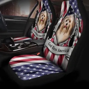 Havanese Dog Inside Flag Gob Bless America  Car Seat Covers