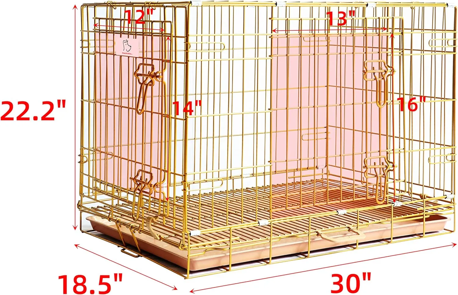 HOMEY PET Copper Gold Dog Crate 30 Inch, Portable Folding Metal Wire Dog Kennel Pet Dog Cage with Removable Floor Grid, Pull Out Pan, Double Doors, Handle for Medium-Small Breed Dogs Indoor Travel
