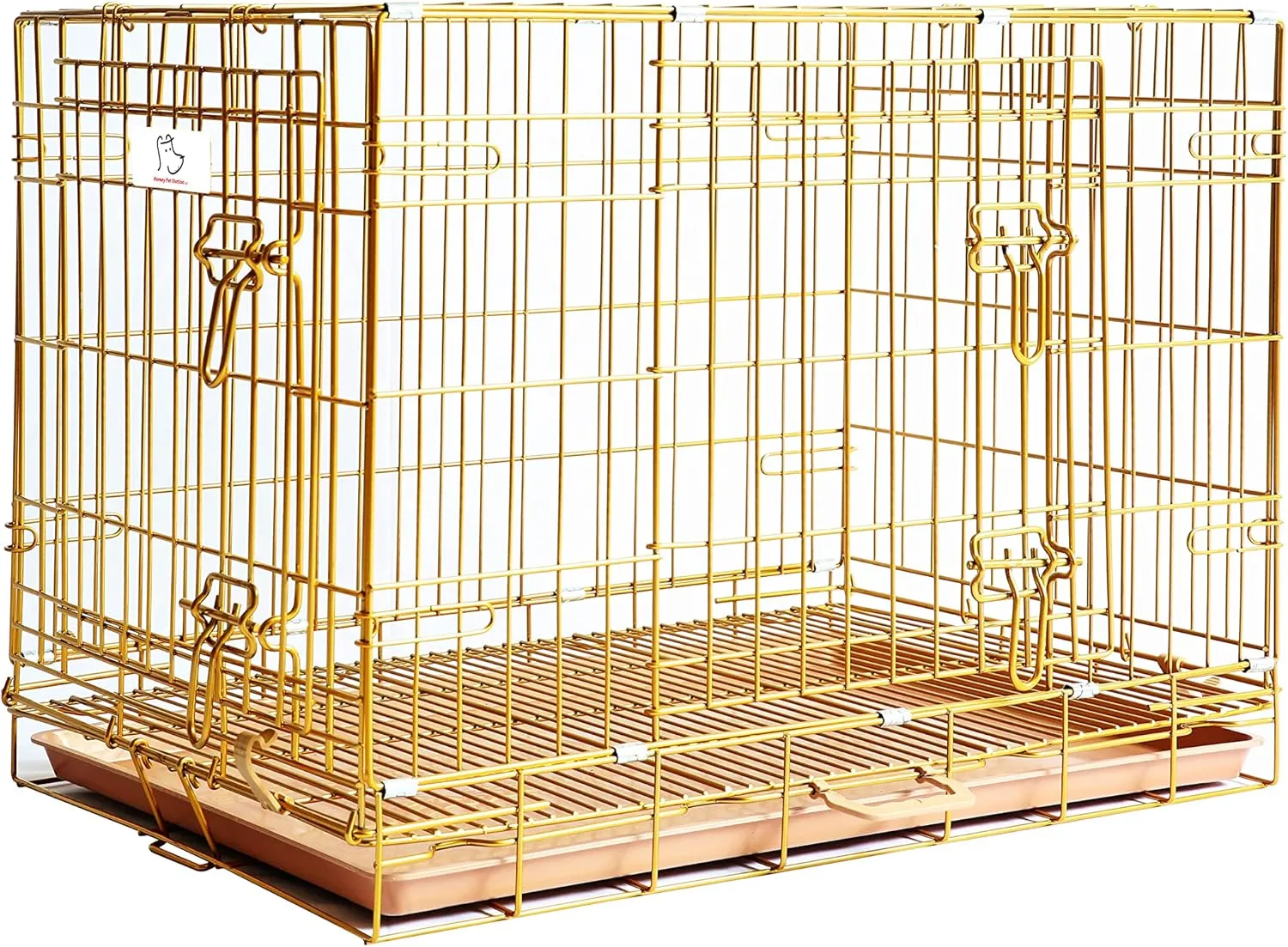 HOMEY PET Copper Gold Dog Crate 30 Inch, Portable Folding Metal Wire Dog Kennel Pet Dog Cage with Removable Floor Grid, Pull Out Pan, Double Doors, Handle for Medium-Small Breed Dogs Indoor Travel
