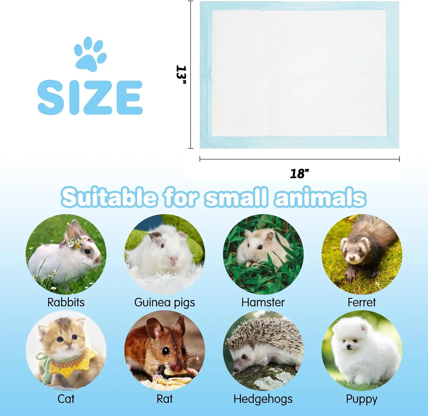 kathson 100PCS Guinea Pig Cage Liners Disposable 13" x 18" Rabbit Disposable Potty Training Pad Super Absorbent & Leak-Free Pet Supplies for Bunny Kitten Small Dog Guinea Pig