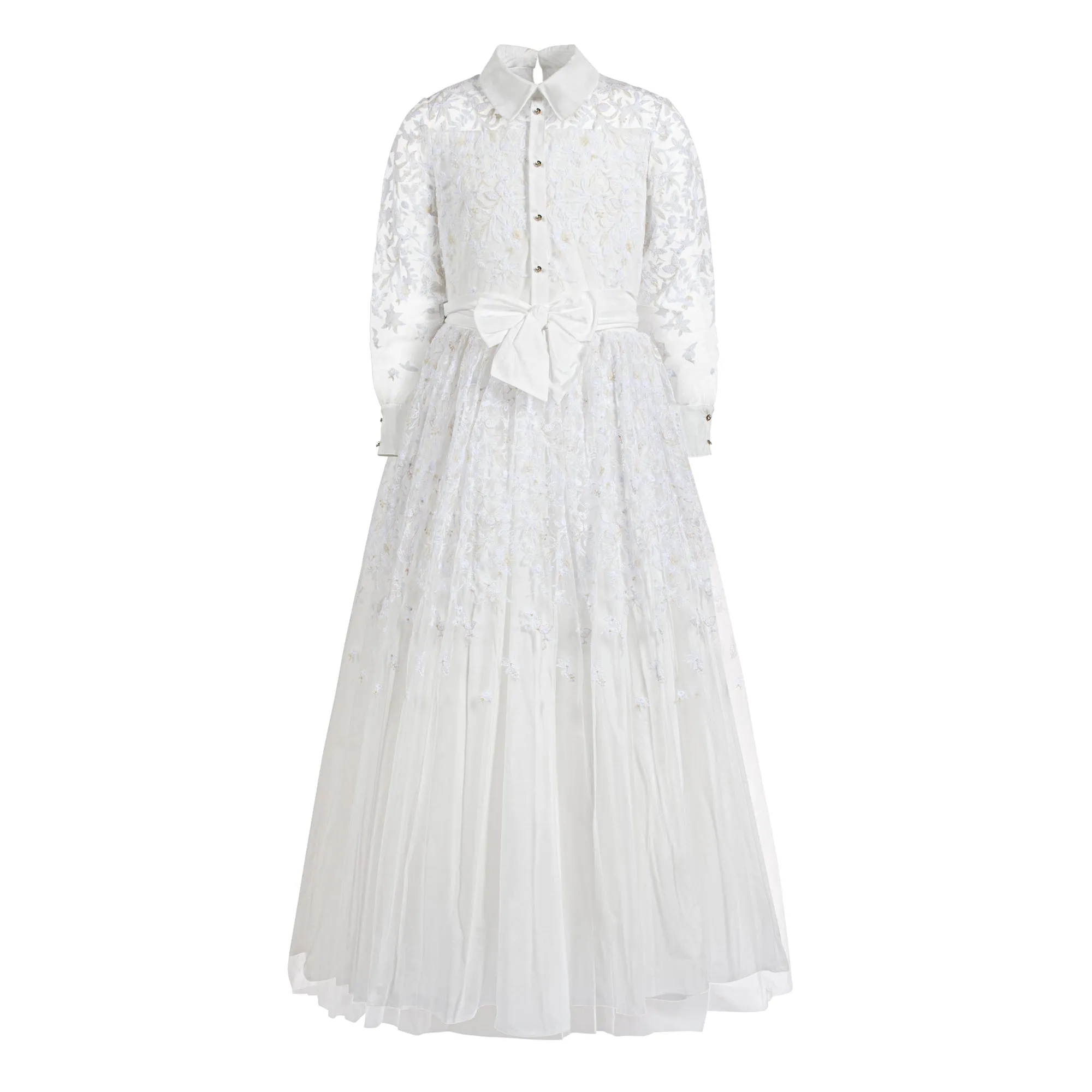 MARCHESA LACE GOWN EMB BOW & COLLAR W/RHINESTONE BUTTONS-70% OFF FINAL SALE