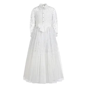 MARCHESA LACE GOWN EMB BOW & COLLAR W/RHINESTONE BUTTONS-70% OFF FINAL SALE