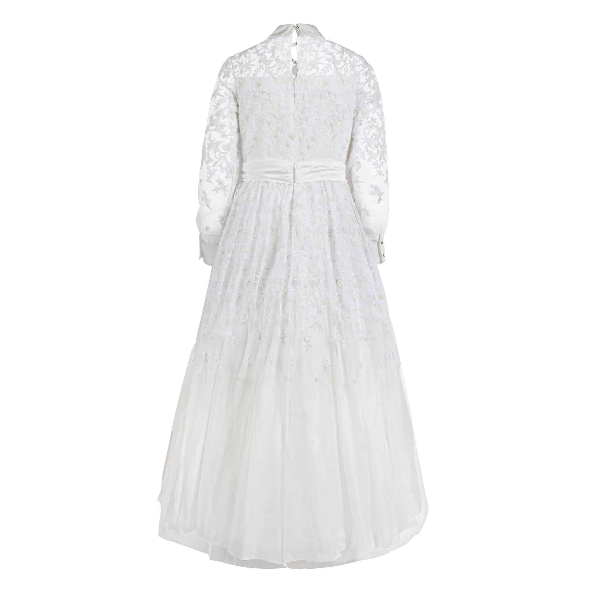 MARCHESA LACE GOWN EMB BOW & COLLAR W/RHINESTONE BUTTONS-70% OFF FINAL SALE