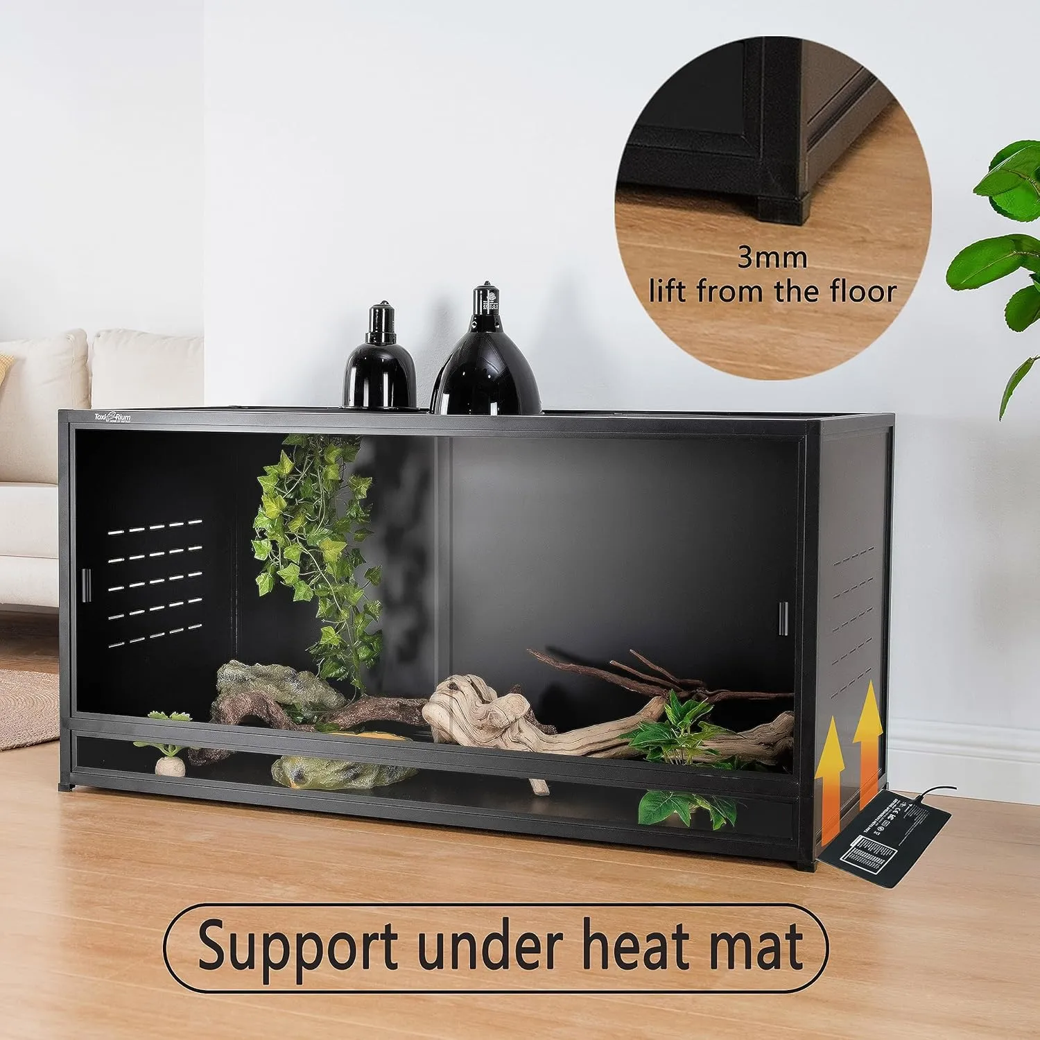 Reptile Terrarium 40''x16''x16'' ToxiRium Large PVC Reptile Enclosure 44 Gallons for Bearded Dragon Gecko Lizard Snake, Wide Breeding Vivarium Area with Sliding Doors Lock