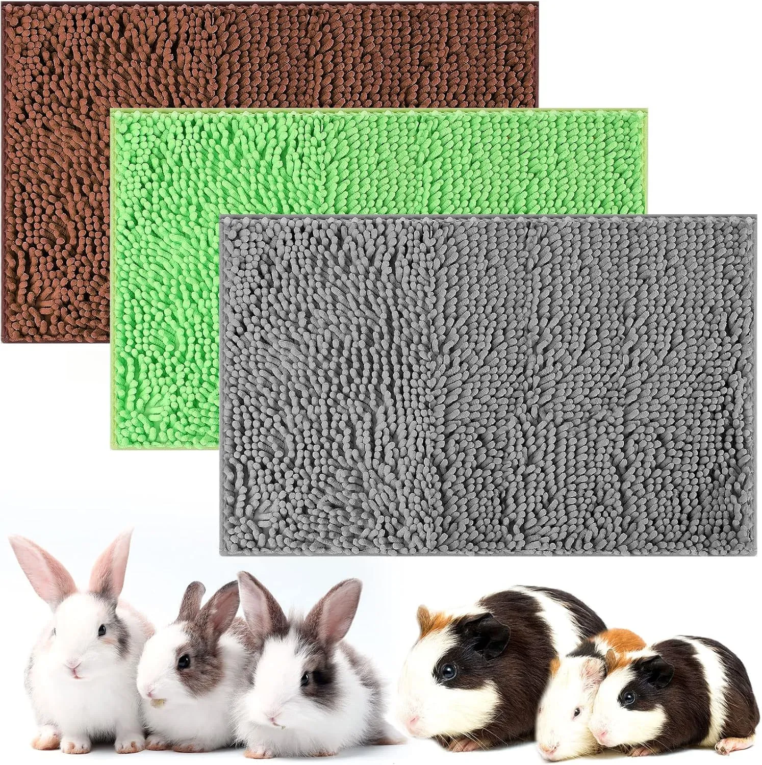 Riakrum 3 Pcs Guinea Pig Bedding Reusable Small Animal Guinea Pig Bed Fleece Pee Pad Absorbency Washable Pet Soft Cage Liner for Bunny Hamsters(Coffee, Green, Gray)