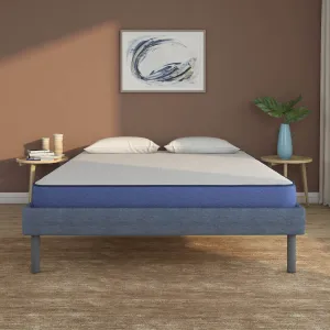 Velvette Upholstered Bed (Blue)   Plus Memory Foam Mattress (Queen)