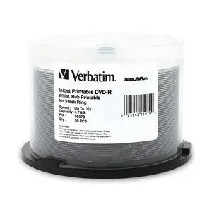Verbatim 4.7GB 16x Data Life Plus (Metal Azo) White Inkjet Hub Printable DVD-R - 95079 - 200 pack (Spindle)