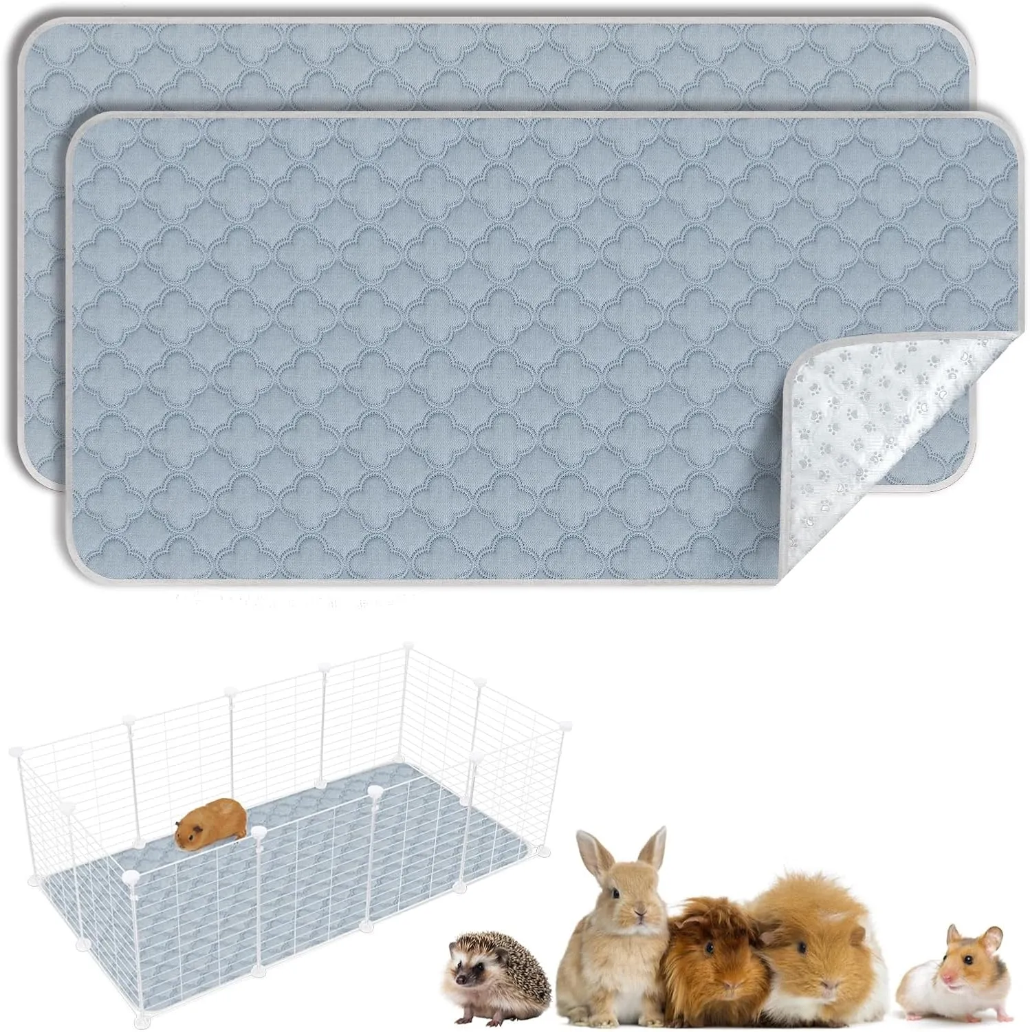 Washable Guinea Pig Cage Liner - 2 Pack Reusable Washable Pee PadsWaterproof Guinea Pig Bedding for Small Animal - Rabbit Bunny Hamster Puppy (Light Grey, 24" X 47" - 2 Pack)