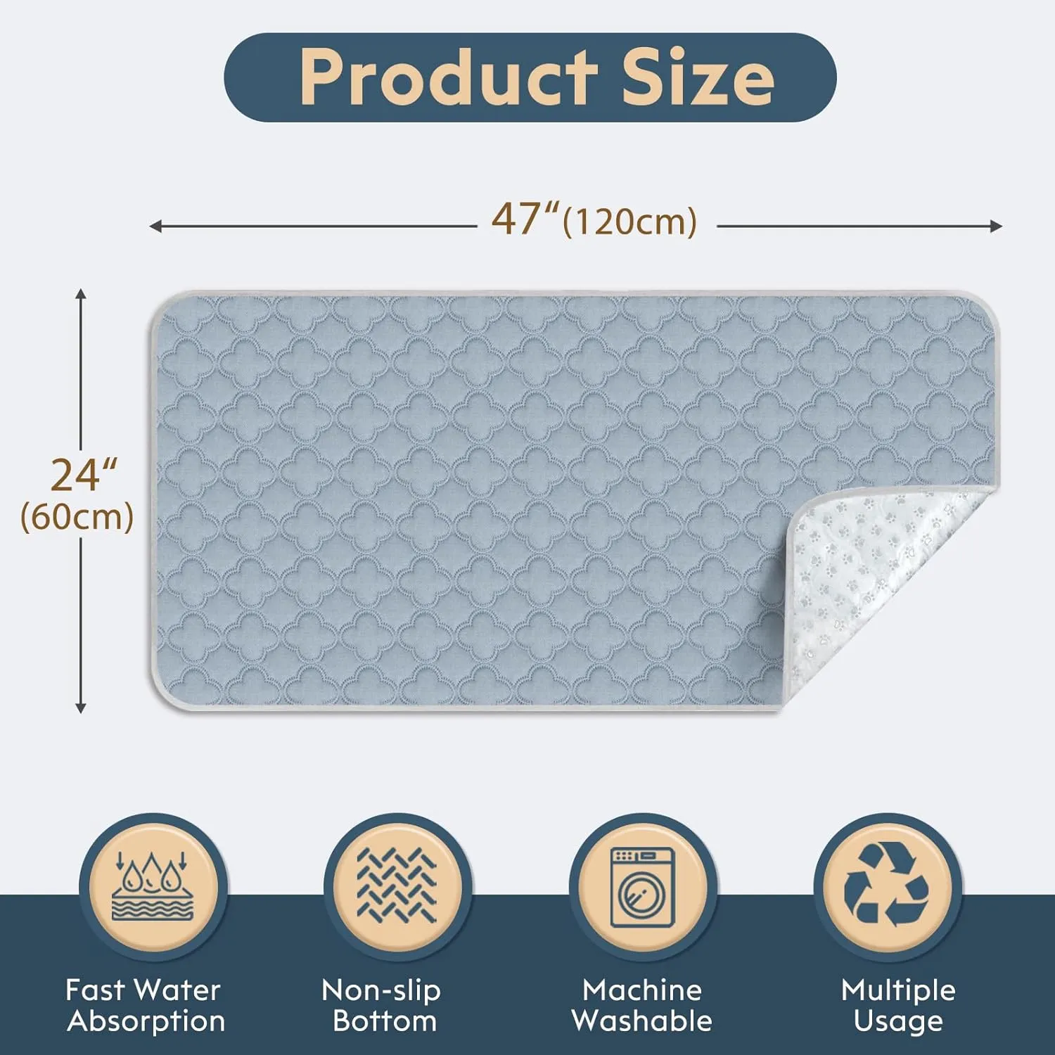 Washable Guinea Pig Cage Liner - 2 Pack Reusable Washable Pee PadsWaterproof Guinea Pig Bedding for Small Animal - Rabbit Bunny Hamster Puppy (Light Grey, 24" X 47" - 2 Pack)